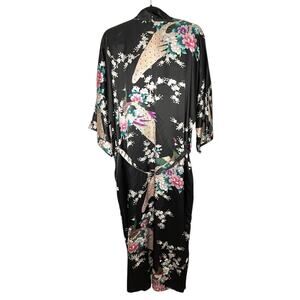 Kim + Ono Kimono Silky Maxi Robe Womens Floral Exotic Peacock Leisure Loungewear